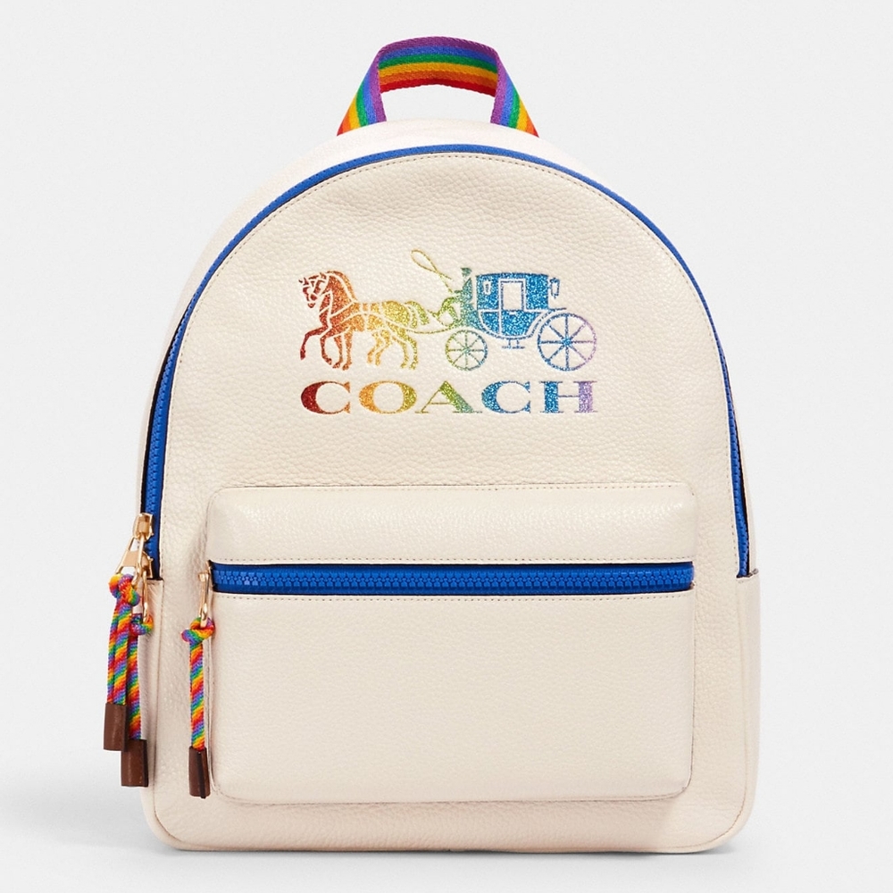 COACH  like new Medium Charlie Backpack With Rainbow Horse And Carriage pride